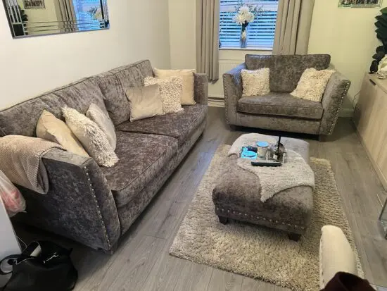 4 seater sofa , 2 seater snuggle chair and foot stool
