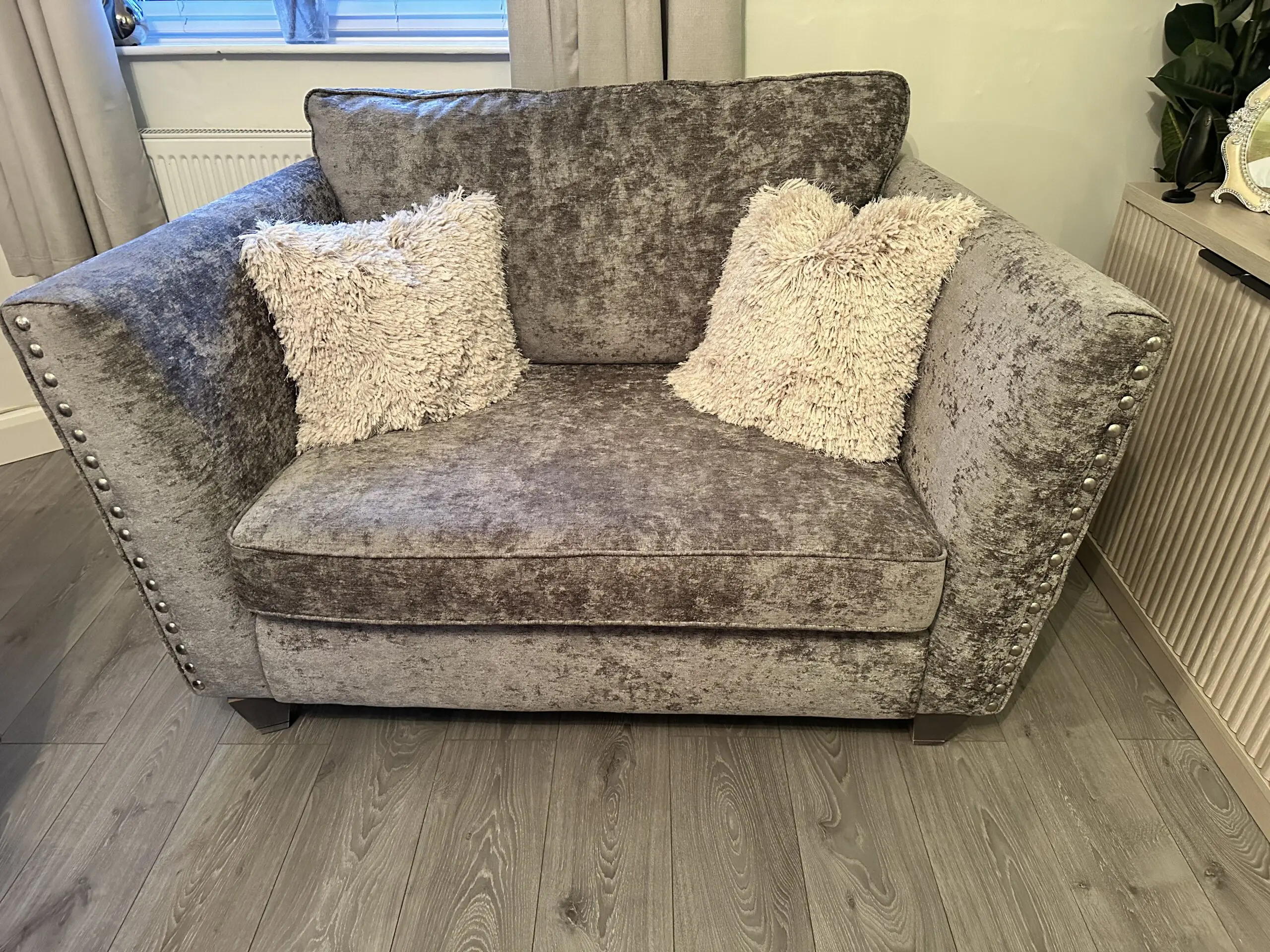 4 seater sofa , 2 seater snuggle chair and foot stool