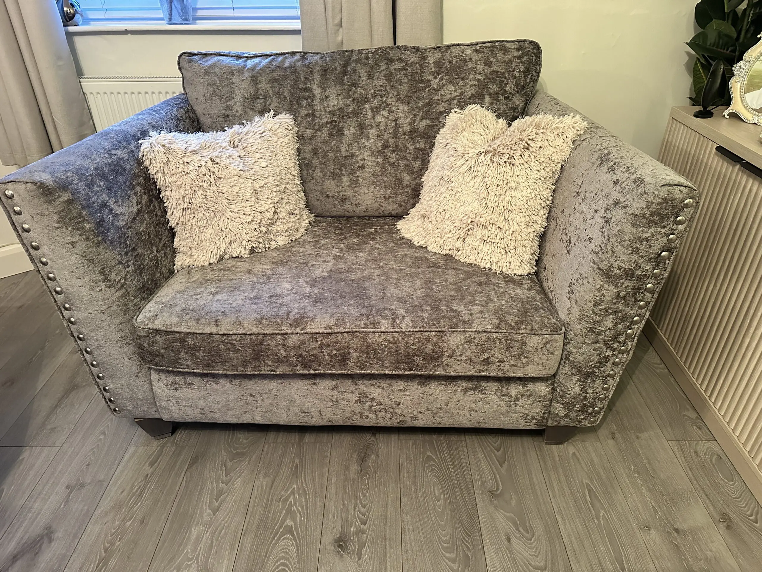 4 seater sofa , 2 seater snuggle chair and foot stool