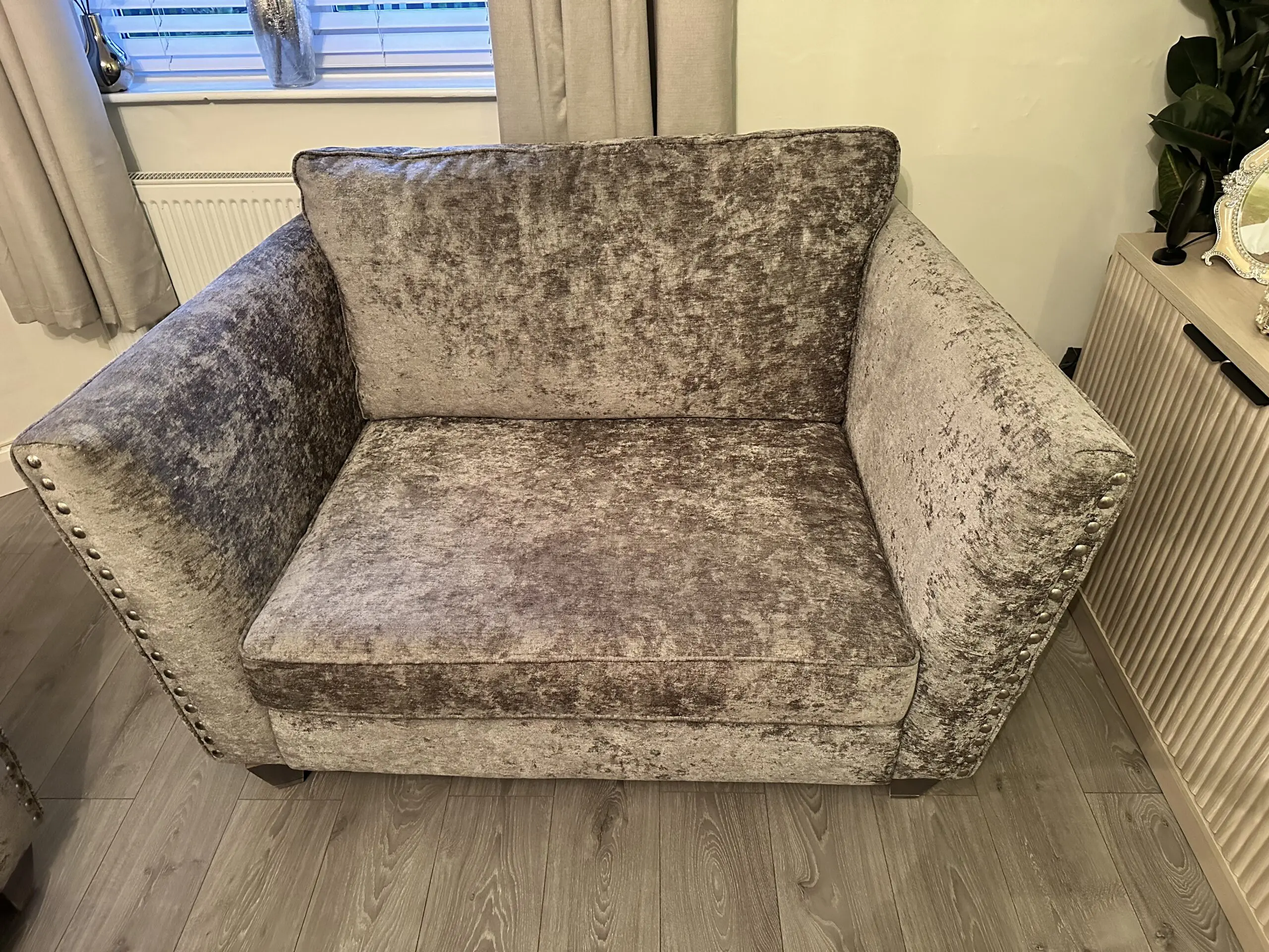 4 seater sofa , 2 seater snuggle chair and foot stool