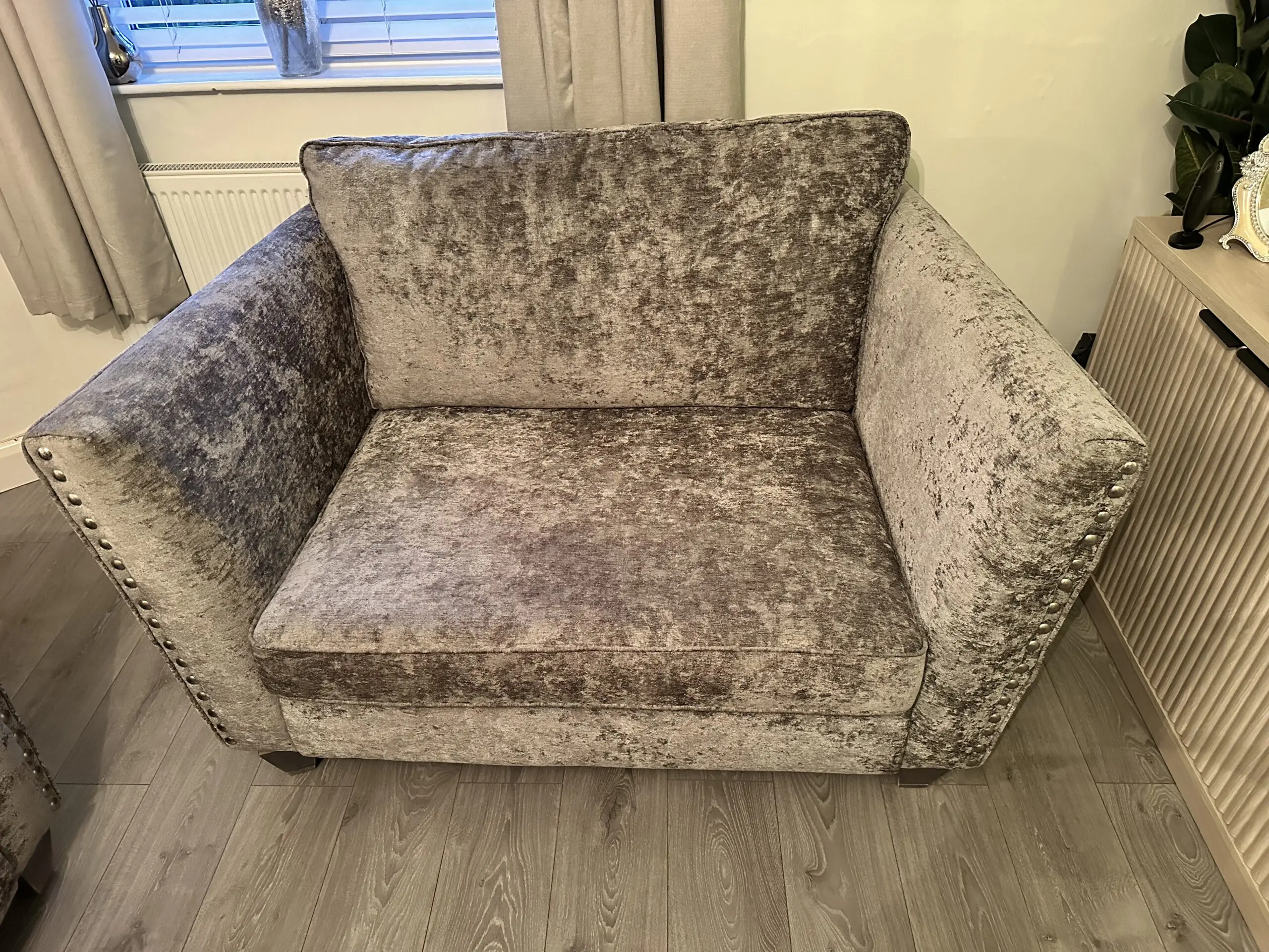 4 seater sofa , 2 seater snuggle chair and foot stool