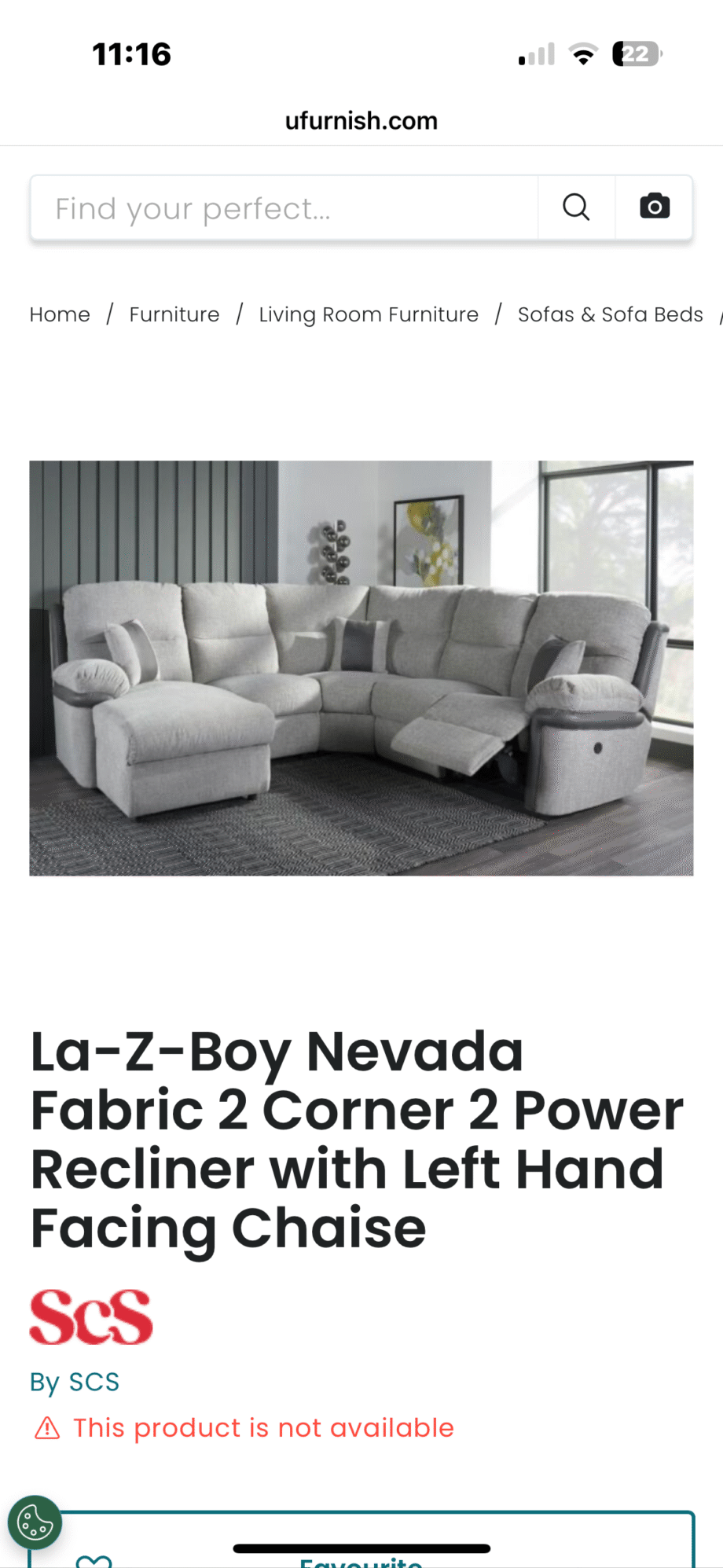Lazy Boy Nevada Corner Sofa with chaise and manual recliner