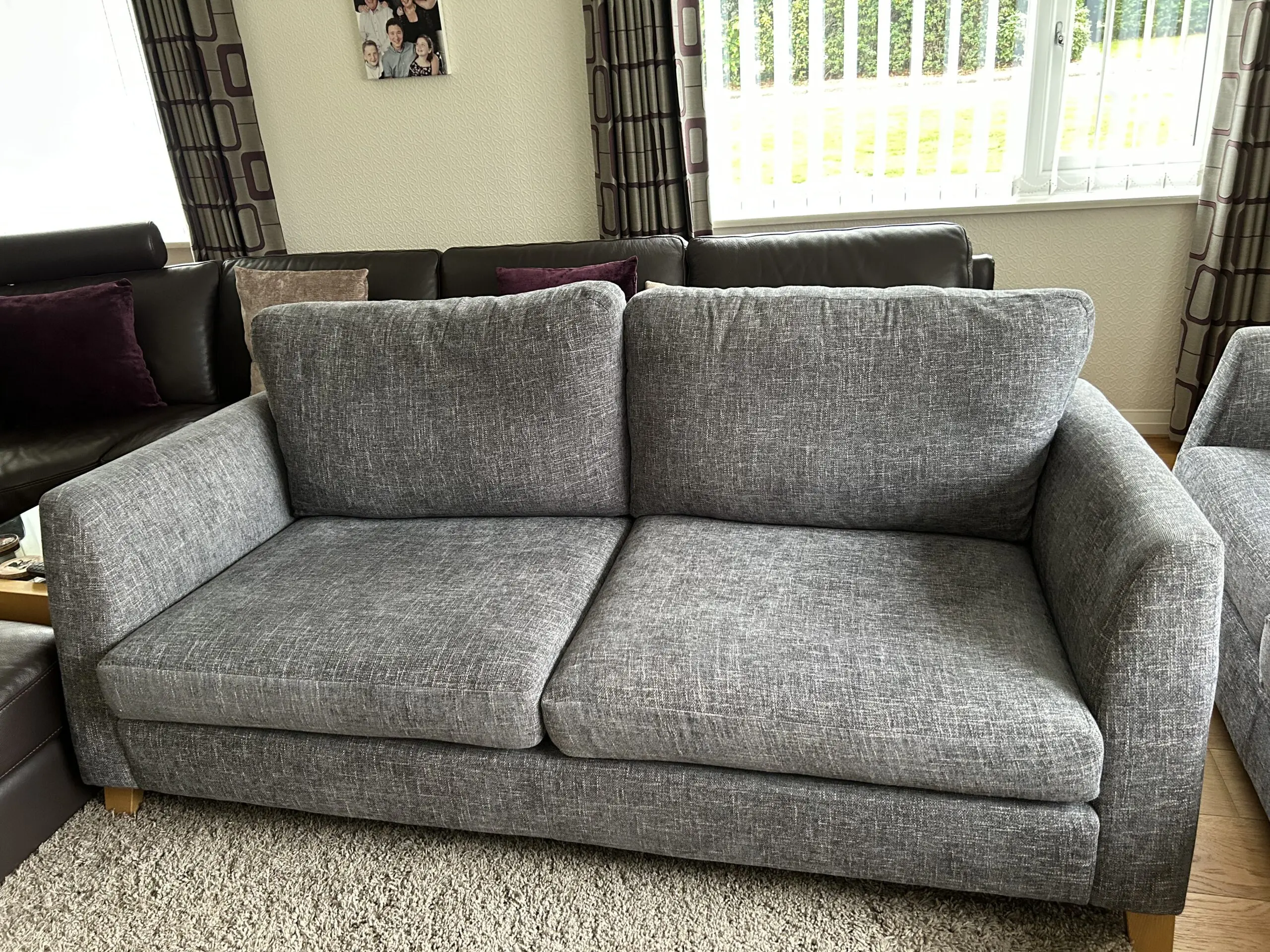 2 seater and 3 seater Grey Material Settee