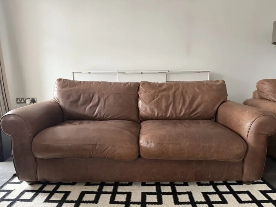 John Lewis Distressed Brown Leather Sofa Suite – Excellent Condition