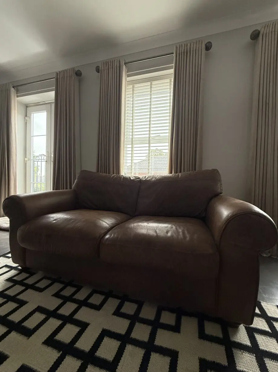 John Lewis Distressed Brown Leather Sofa Suite – Excellent Condition