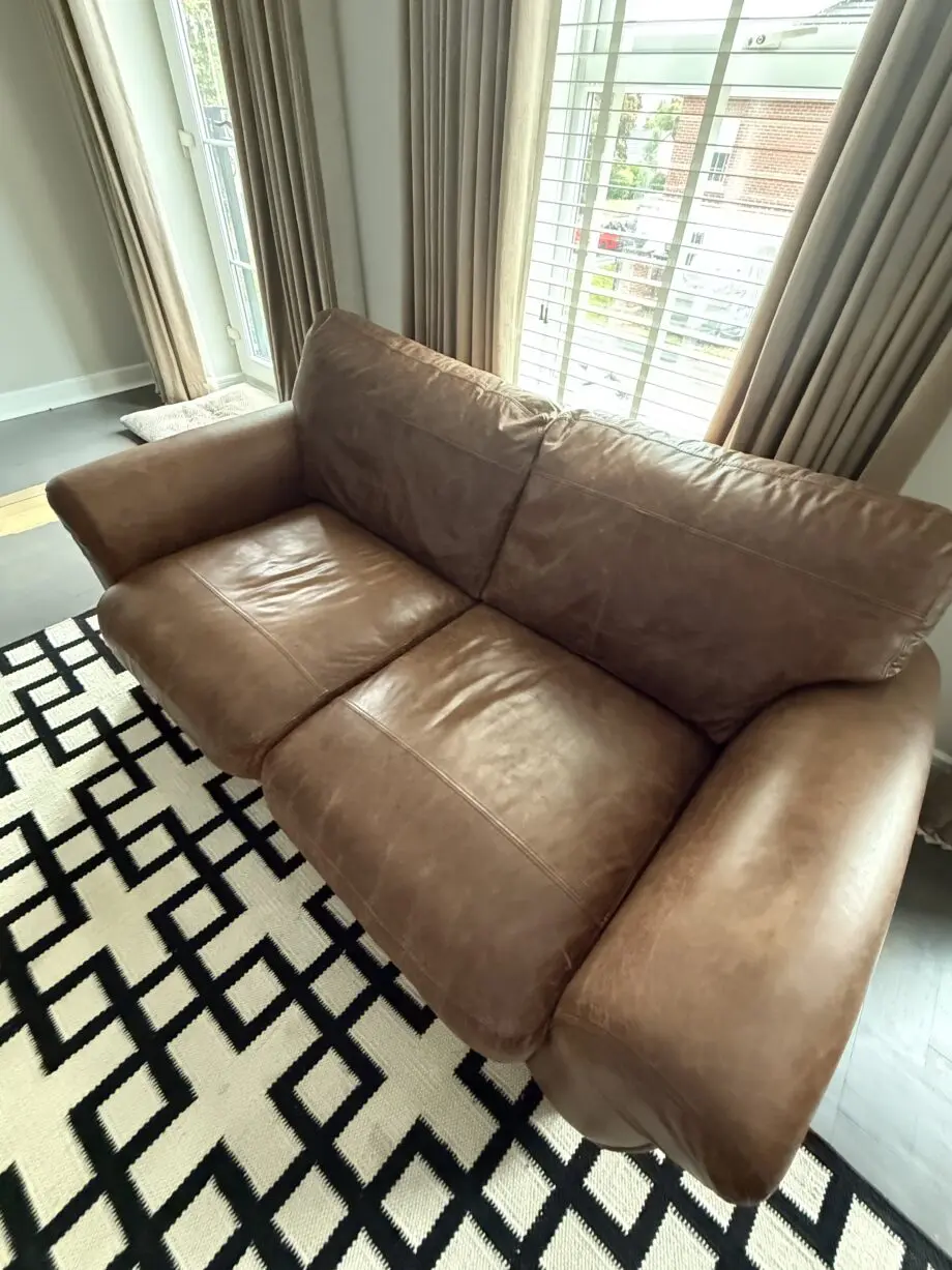 John Lewis Distressed Brown Leather Sofa Suite – Excellent Condition