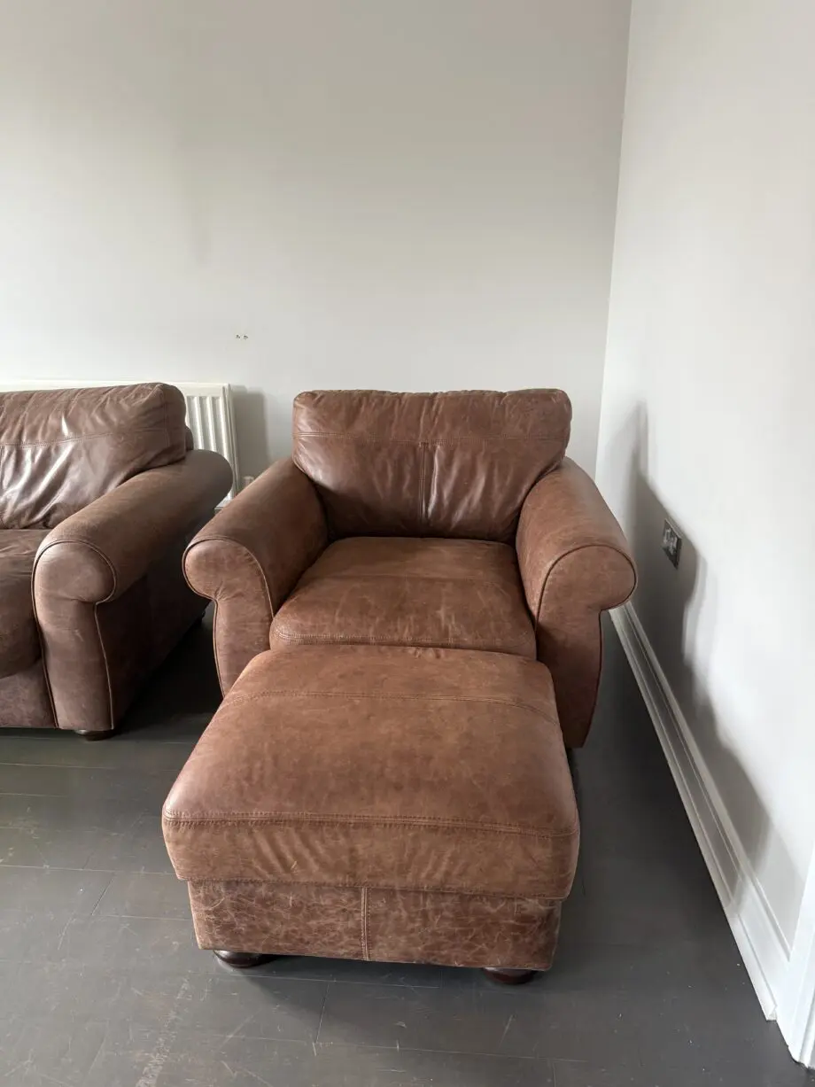 John Lewis Distressed Brown Leather Sofa Suite – Excellent Condition