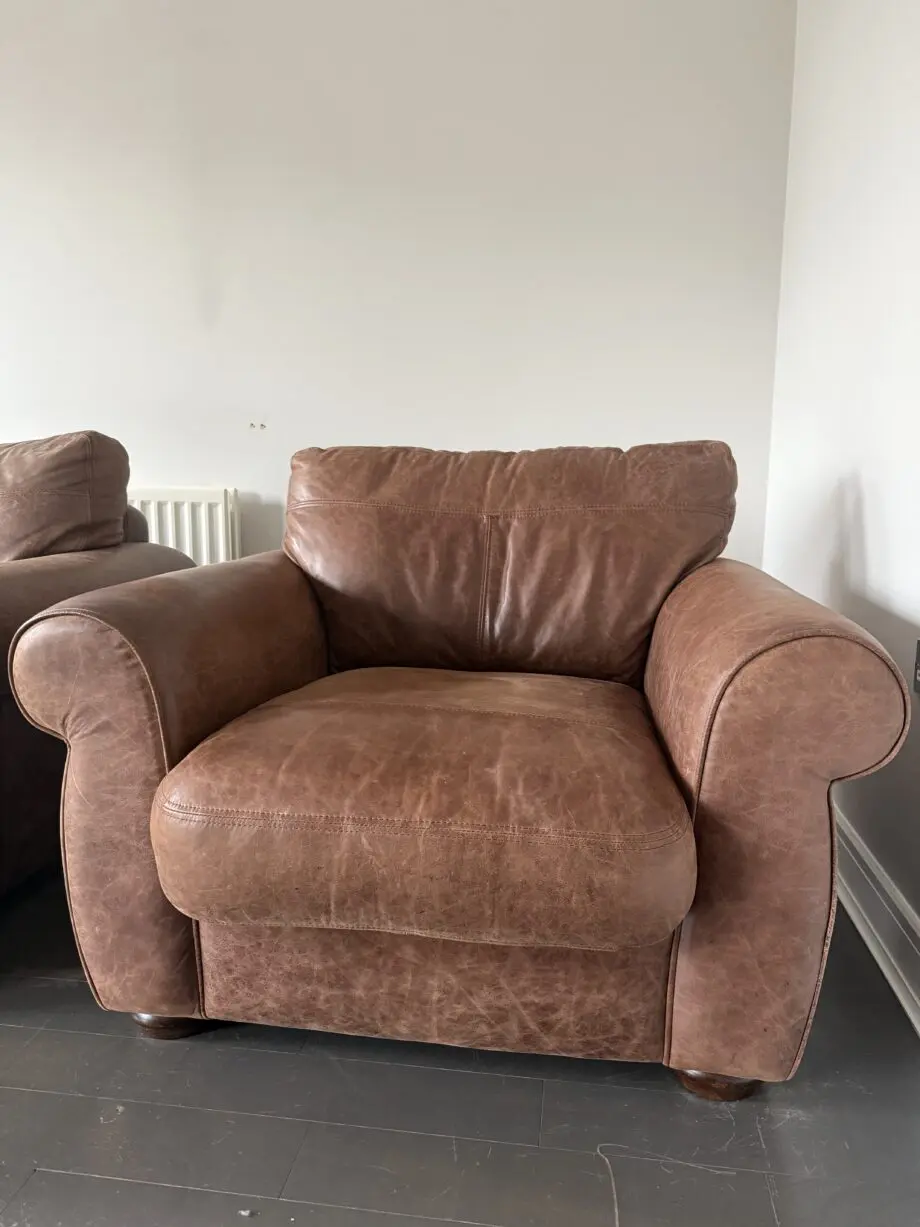 John Lewis Distressed Brown Leather Sofa Suite – Excellent Condition