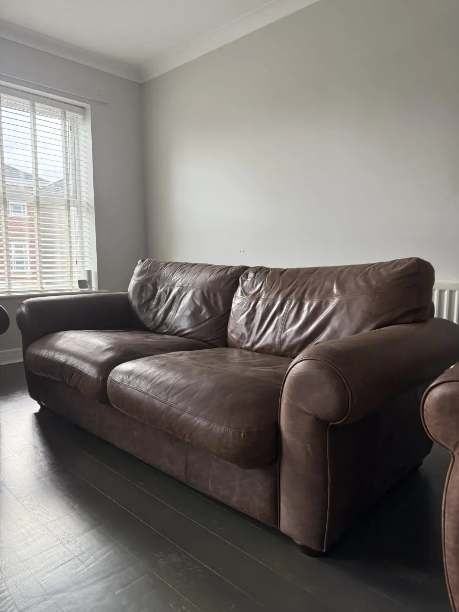 John Lewis Distressed Brown Leather Sofa Suite – Excellent Condition