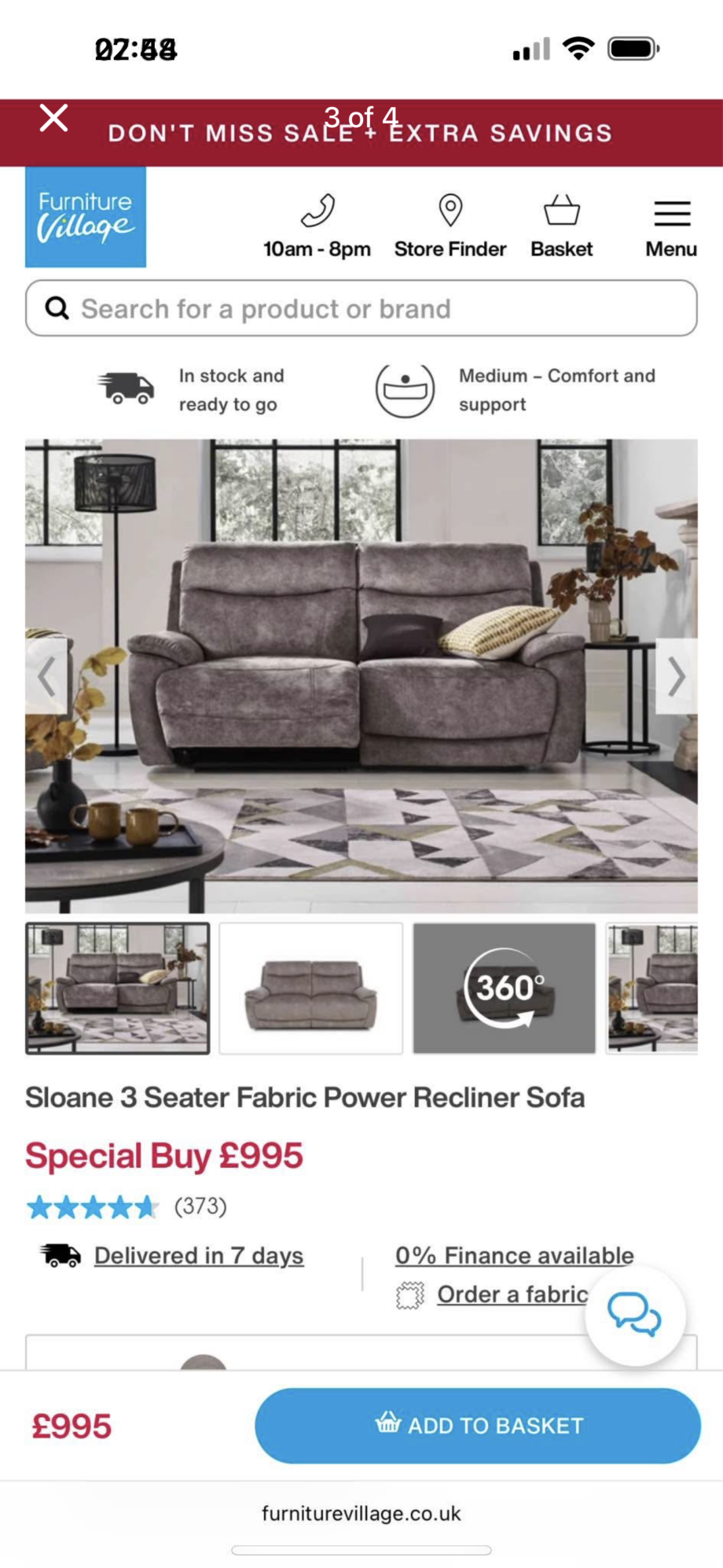 Sloane 3 Seater Fabric Power Recliner Sofa