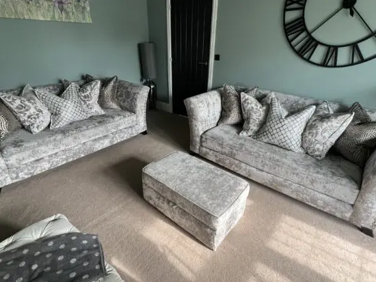 Sofology Fairmont 2x 3 Seater Sofas with Storage Footstool In Platinum