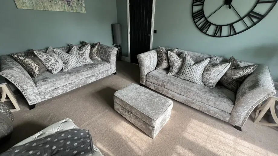 Sofology Fairmont 2x 3 Seater Sofas with Storage Footstool In Platinum