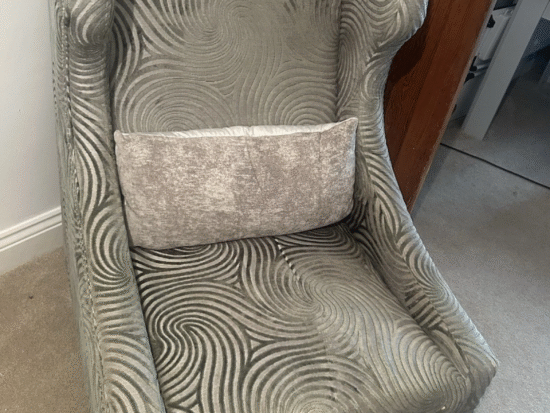Sofology Midas Titan Swirl Wingback Accent Chair In Silver Grey Chenille Fabric