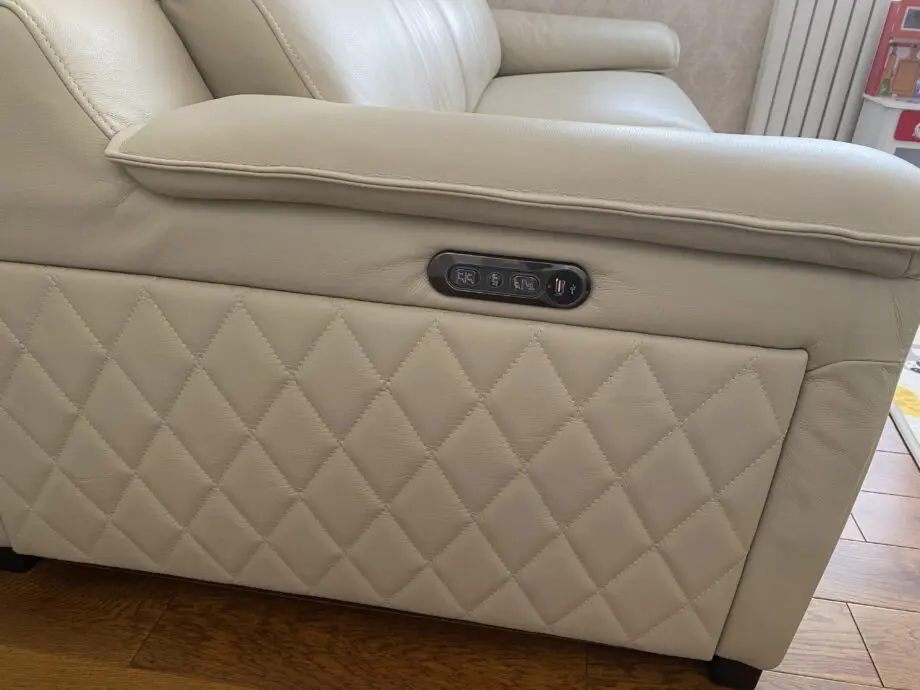 Sofology beige Benz 3 seater double recliner with double power headrest, Trusty sheen leather bone China