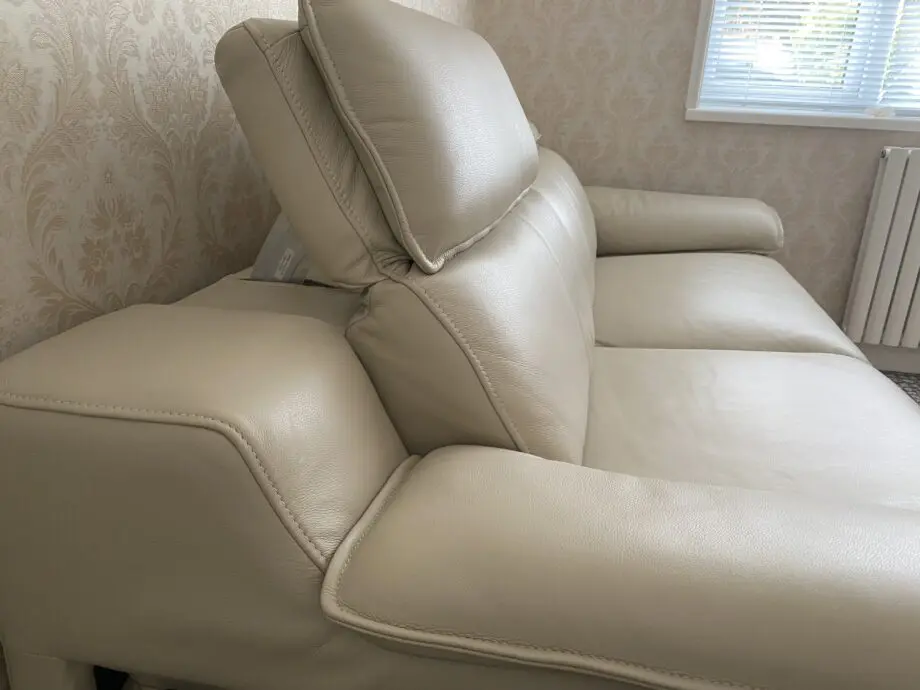 Sofology beige Benz 3 seater double recliner with double power headrest, Trusty sheen leather bone China