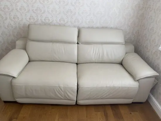 Sofology beige 3 seater sofa double recliner with double power headrest, Trusty sheen leather