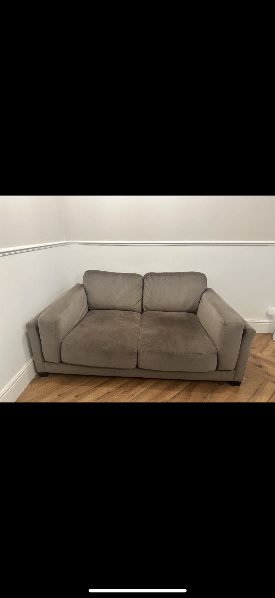 DFS Boden Sofa and Cuddle chair Mocha Sensual Velvet
