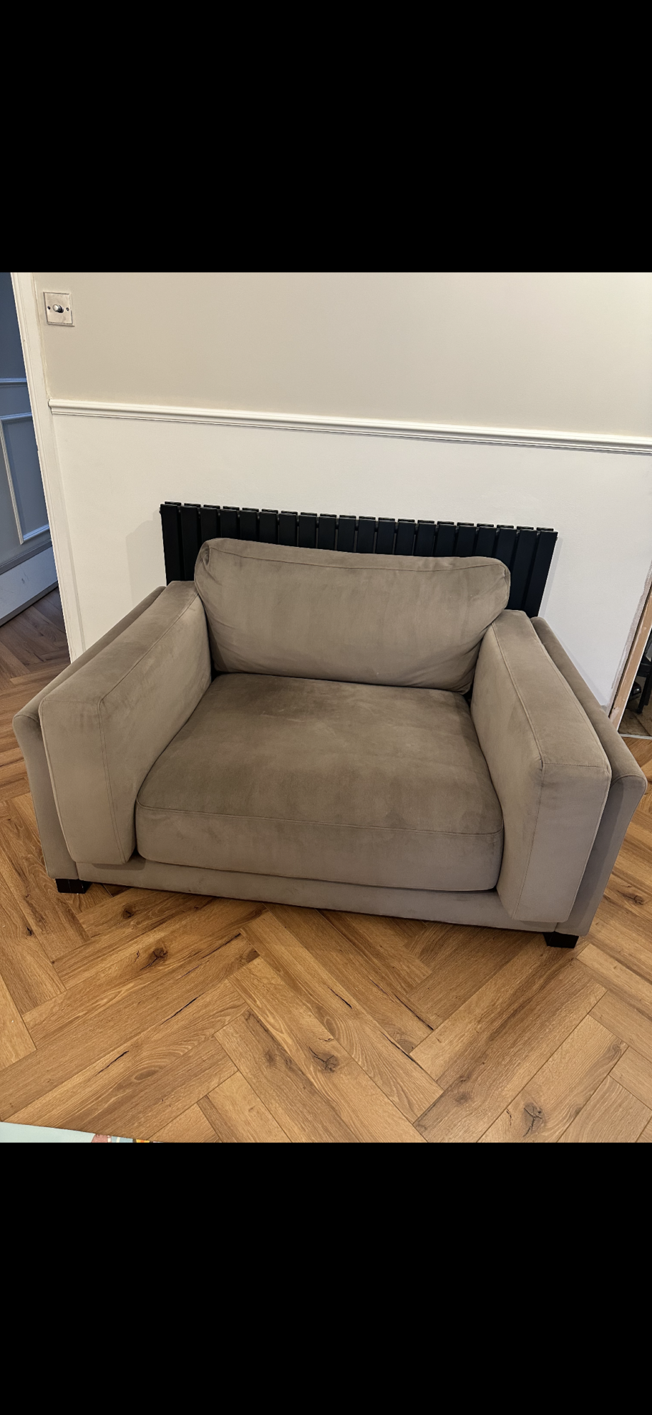 DFS Boden Sofa and Cuddle chair Mocha Sensual Velvet