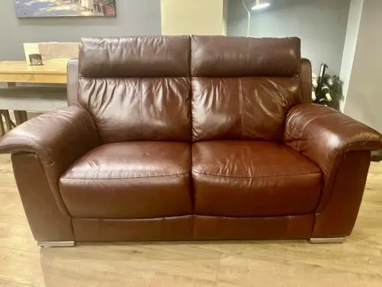 Two Seater Leather Sofa Burgundy / Brown