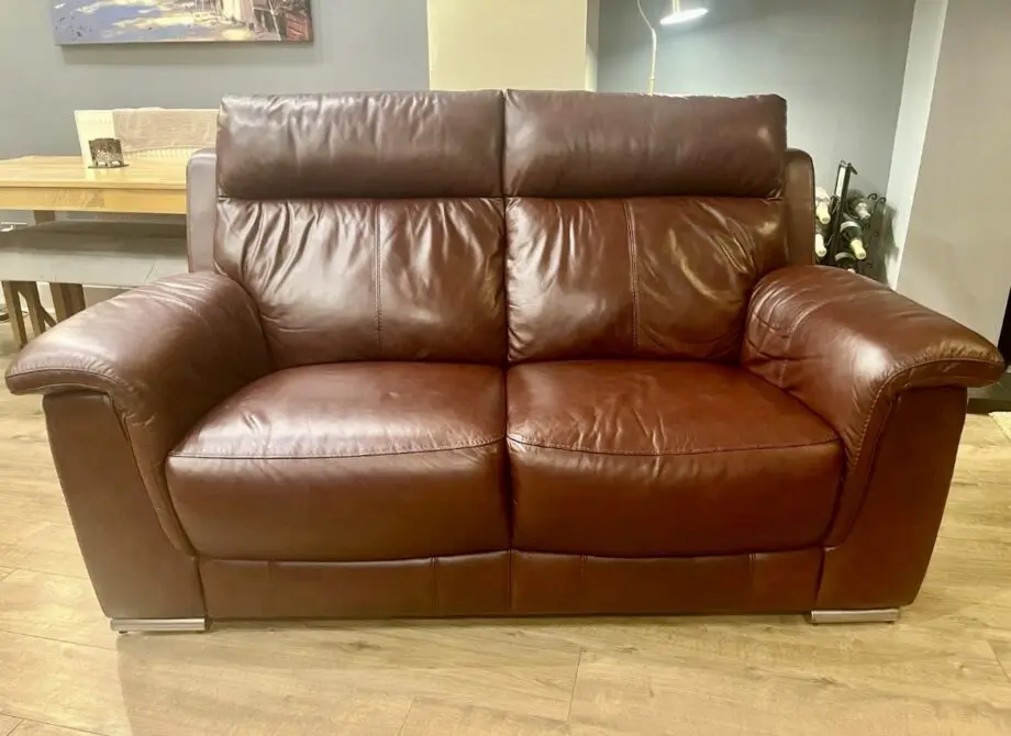 Two Seater Leather Sofa Burgundy / Brown