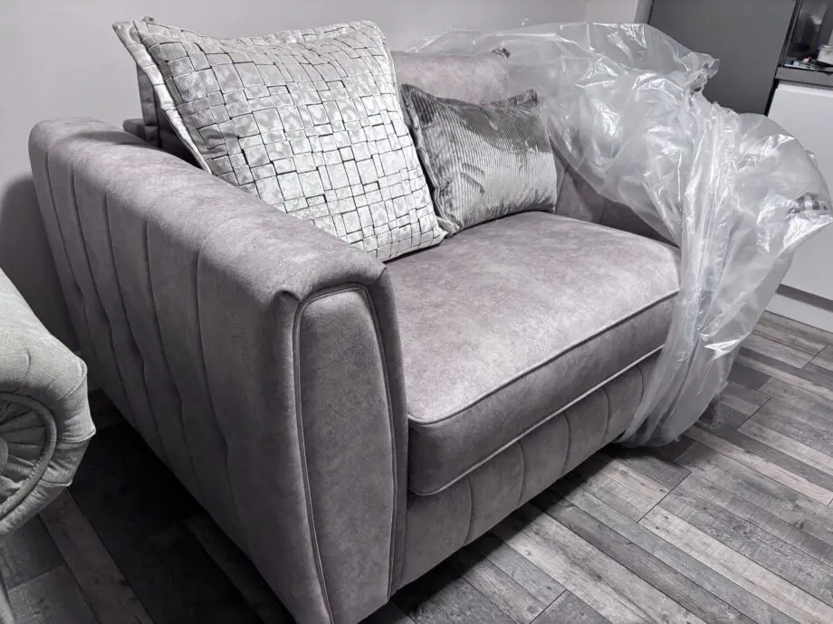 DFS Cherished formal back cuddler sofa in Oatmeal colour
