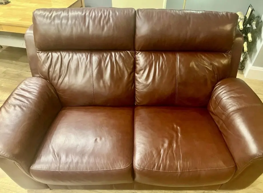Two Seater Leather Sofa Burgundy / Brown