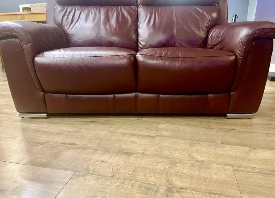 Two Seater Leather Sofa Burgundy / Brown