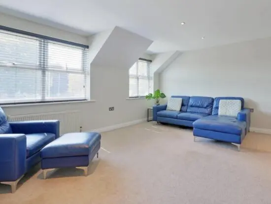 Leather navy blue 5 piece sofa set including l shaped sofa, armchair, swivel chair and footstools