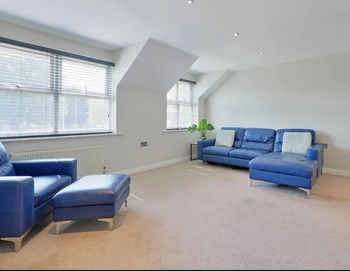 Leather navy blue 5 piece sofa set including l shaped sofa, armchair, swivel chair and footstools