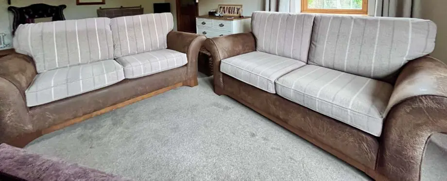 Marks and Spencers faux leather and fabric mix 3 seater sofas