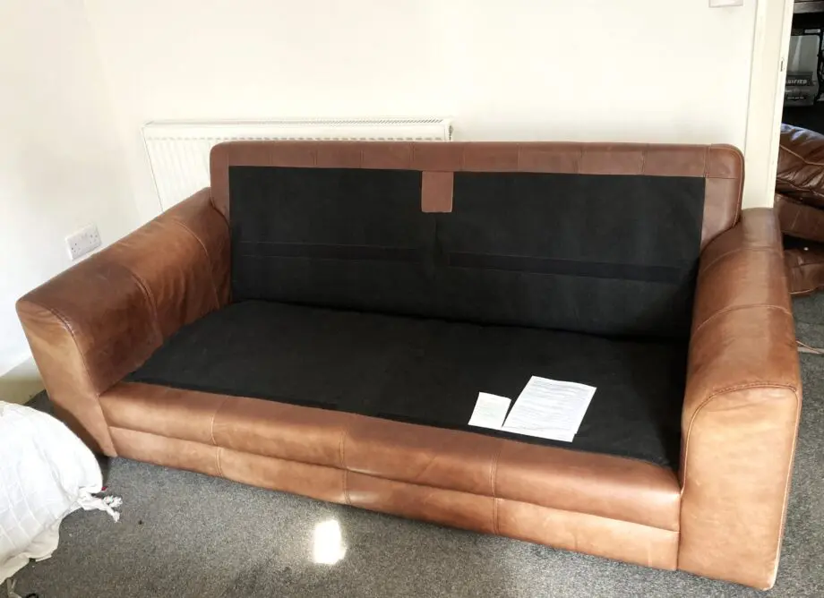 Brown Leather 2 Seater Sofa with Storage Pouffe