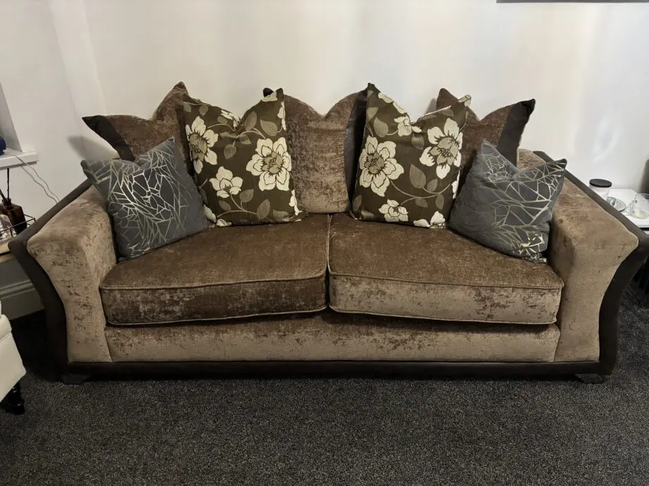 3+2+2 Sofa Set cushions included, brown Leather and Fabric