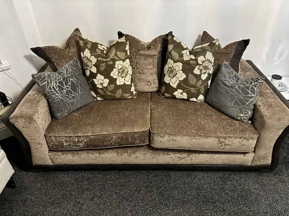 3+2+2 Sofa Set cushions included, brown Leather and Fabric