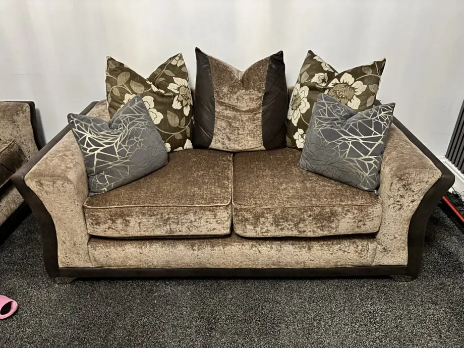 3+2+2 Sofa Set cushions included, brown Leather and Fabric