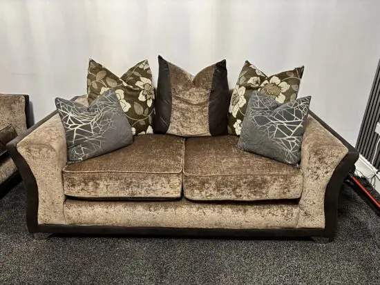 3+2+2 Sofa Set cushions included, brown Leather and Fabric