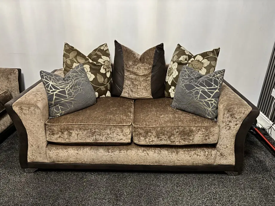 3+2+2 Sofa Set cushions included, brown Leather and Fabric