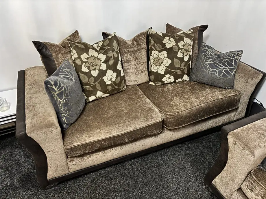 3+2+2 Sofa Set cushions included, brown Leather and Fabric