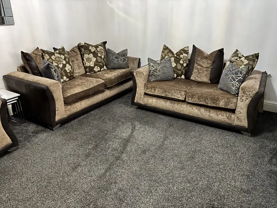 3+2+2 Sofa Set cushions included, brown Leather and Fabric