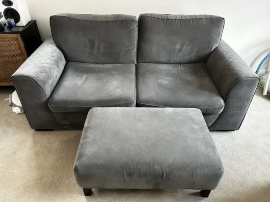 DFS grey Orka 3 seater and footstool