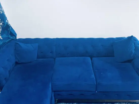 Modern Blue Velvet Sectional Sofa – Great Condition