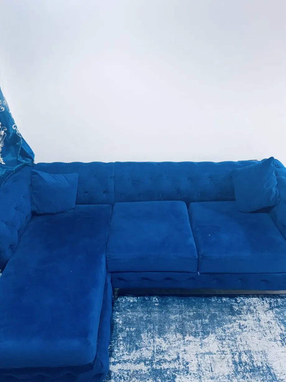 Modern Blue Velvet Sectional Sofa – Great Condition