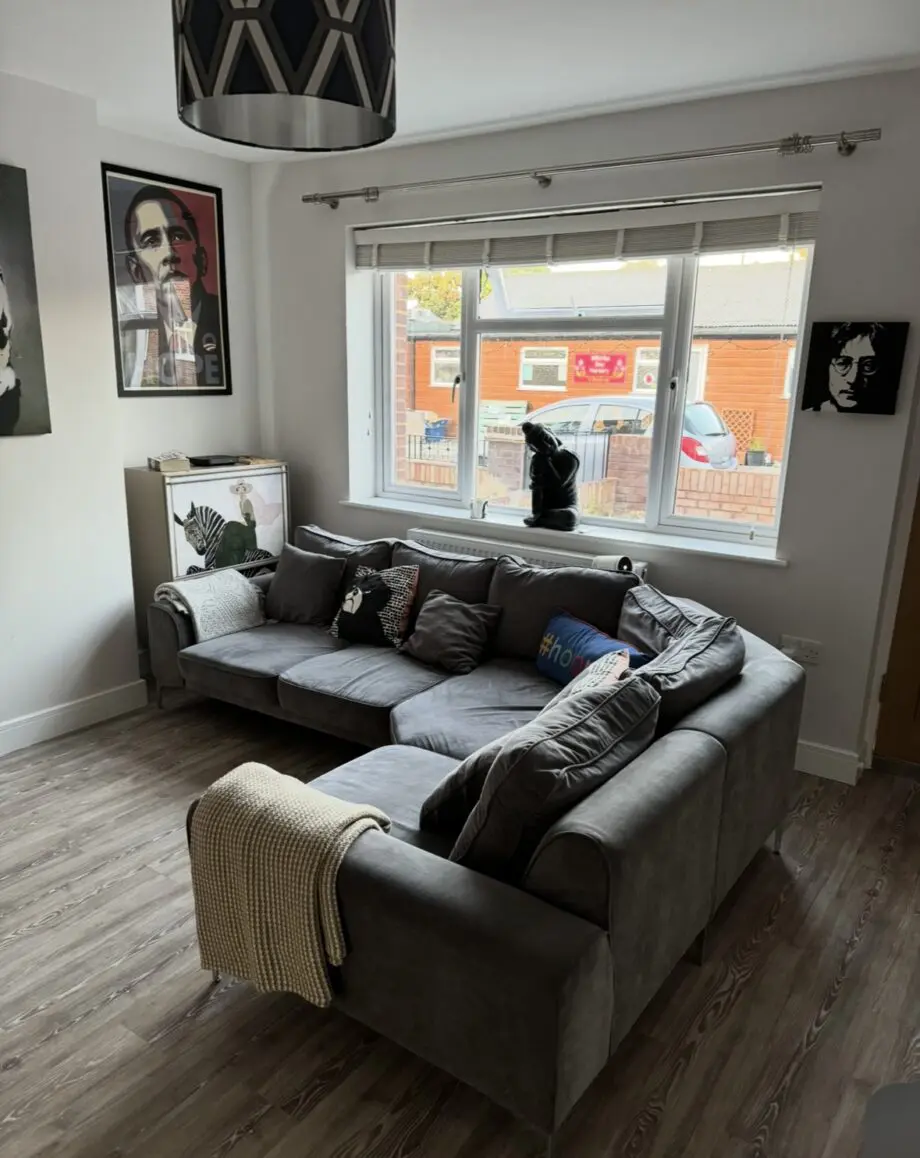 Made.com grey corner curve sofa