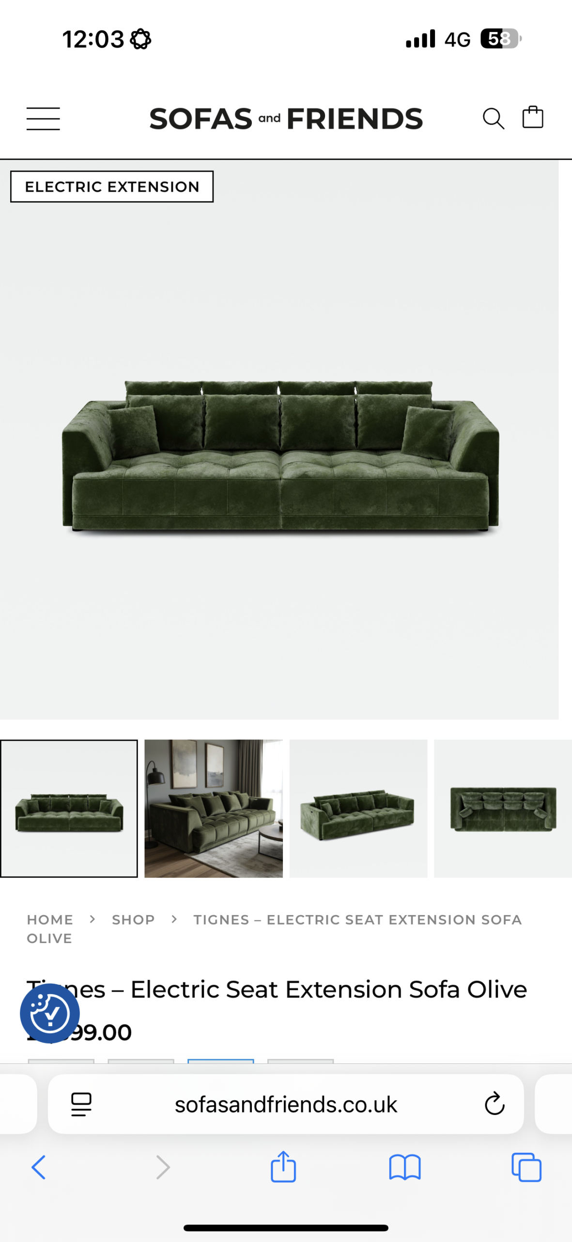 Tignes – Electric Seat Extension Sofa Olive