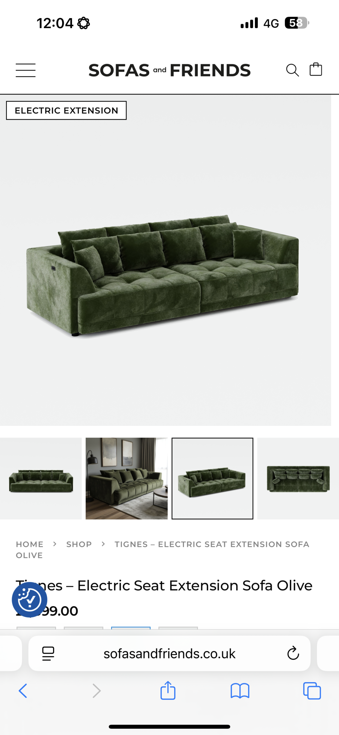 Tignes – Electric Seat Extension Sofa Olive
