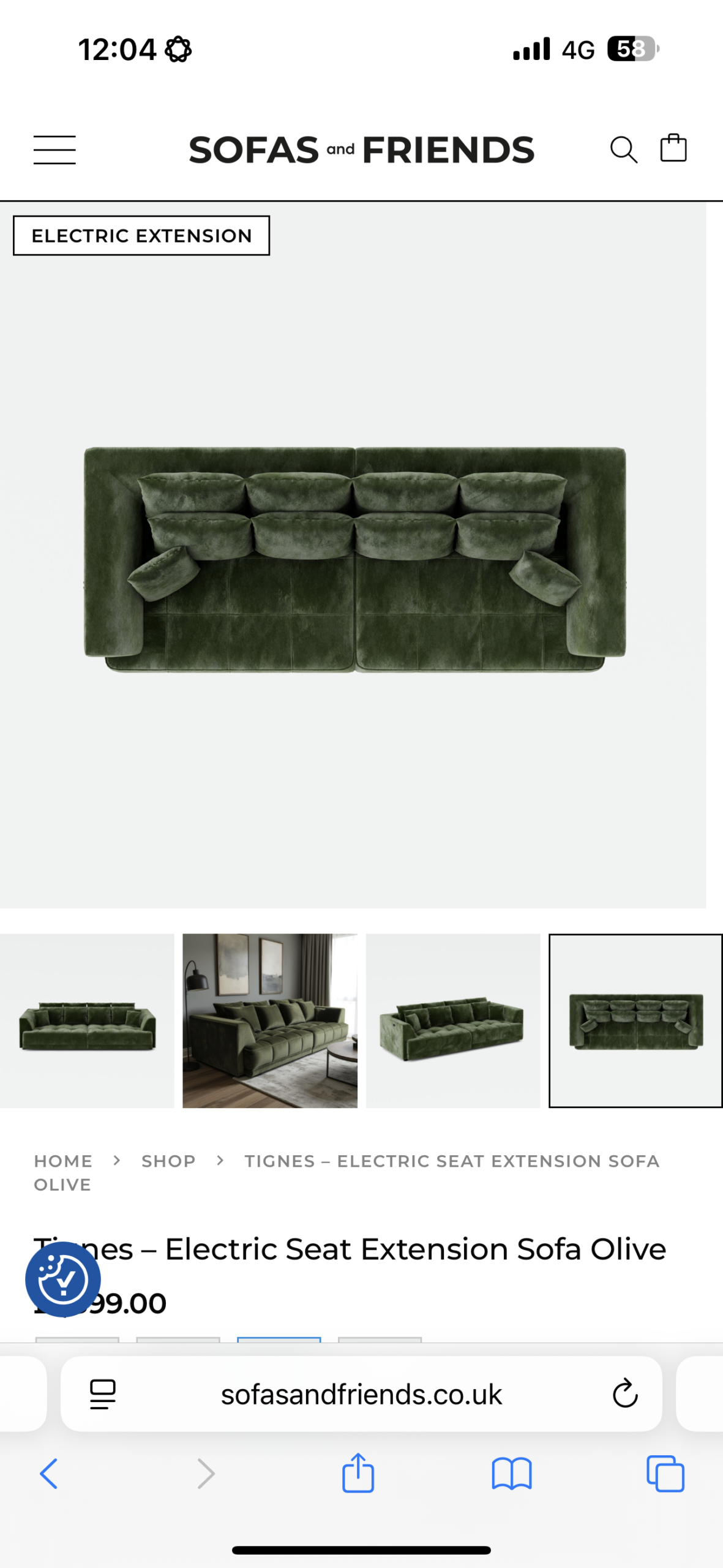 Tignes – Electric Seat Extension Sofa Olive