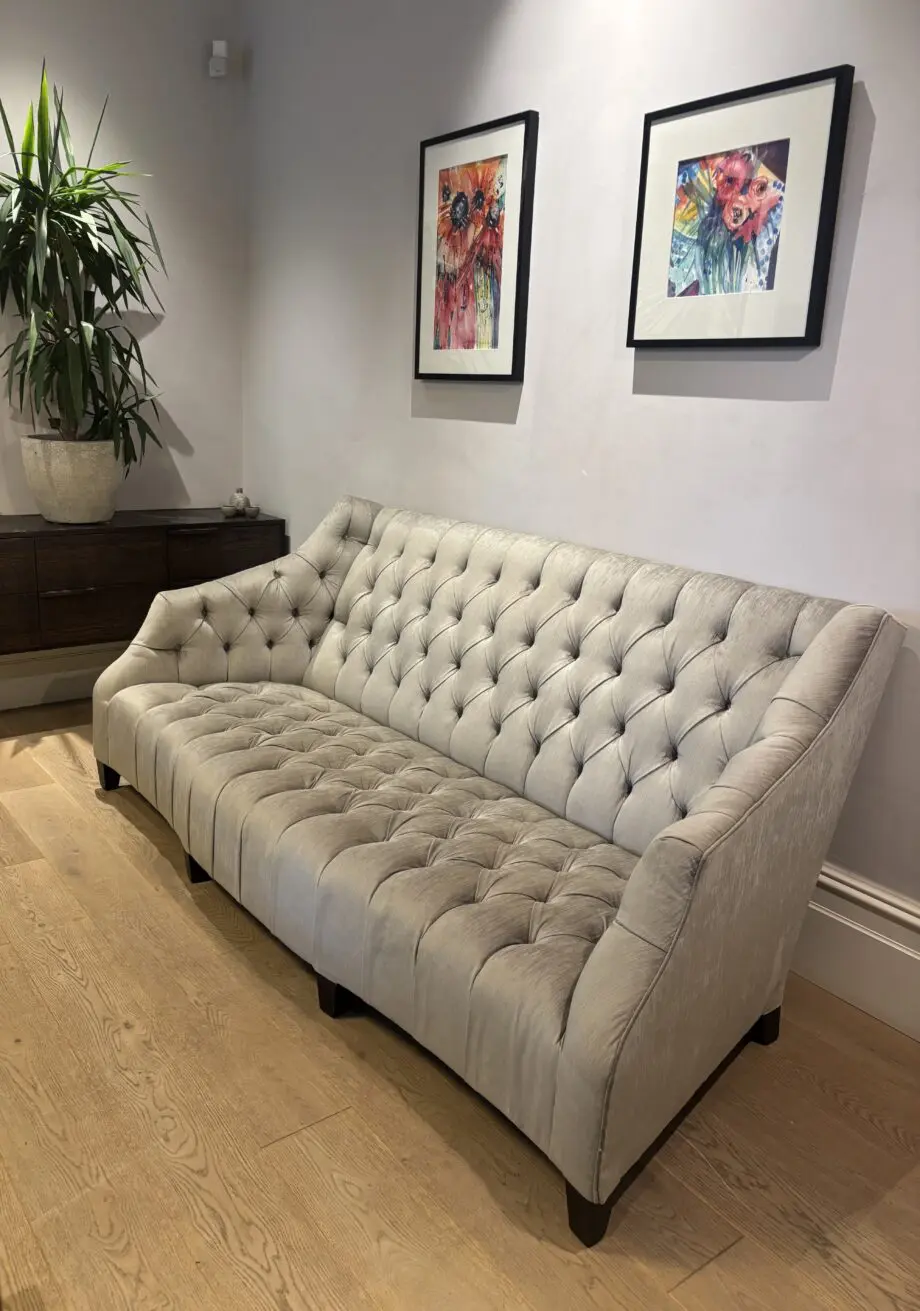 Andrew Martin silver/Grey 3 seater sofa with deep set buttons