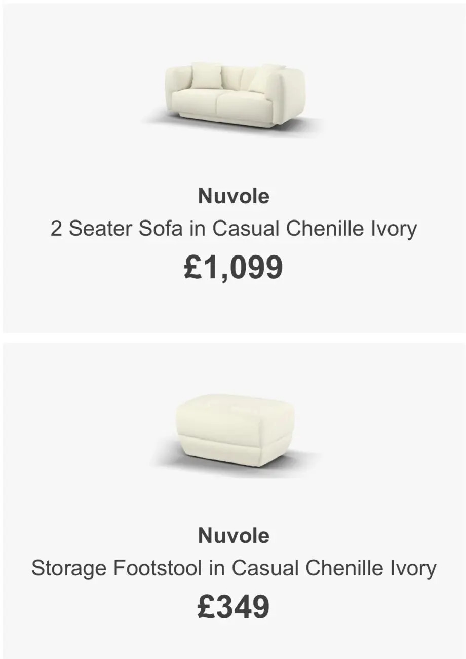 *BRAND NEW - SEE OTHER PHOTOS * SOFOLOGY NUVOLE 2 Seater Sofa in Casual Chenille Ivory and Matching Footstool