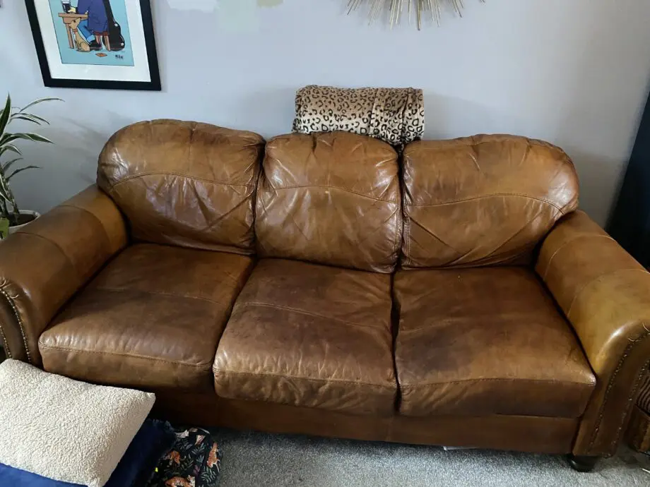 Gorgeous hand dyed tan sofa, paid £550 a year ago !