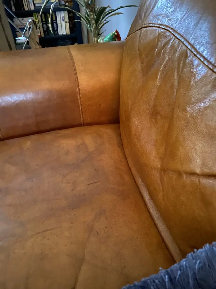 Gorgeous hand dyed tan sofa, paid £550 a year ago !