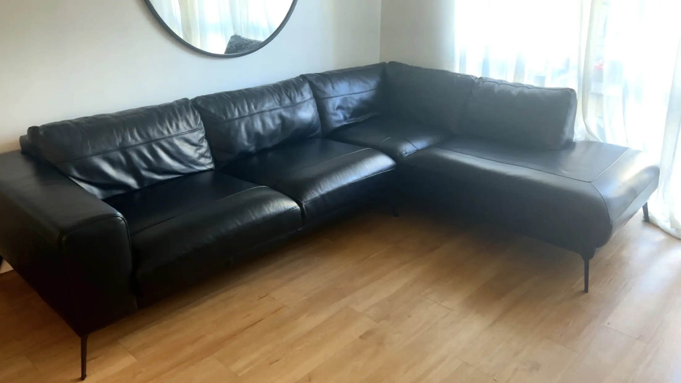 Nuela Leather Left Hand Facing Arm Open End Corner Sofa